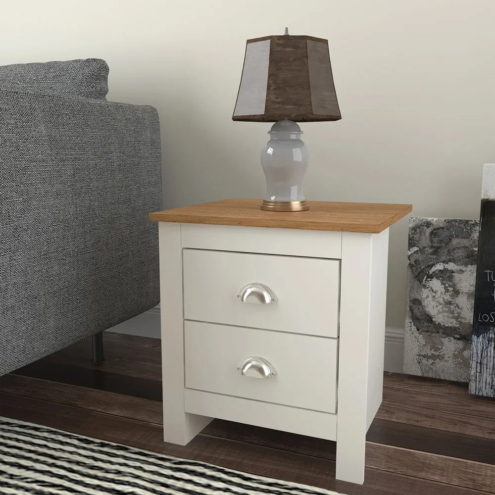 Lexington 2 Drawer Bedside Table - White, Oak