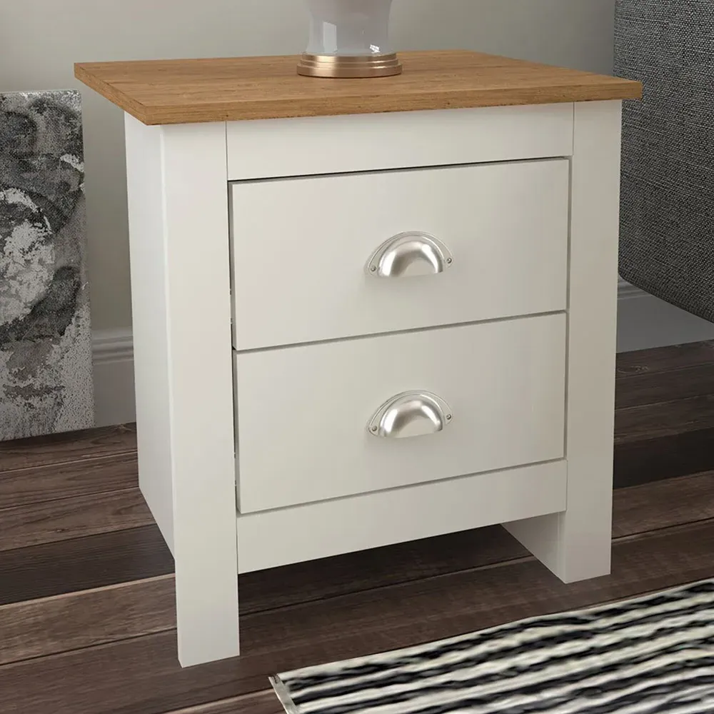 Lexington 2 Drawer Bedside Table - White, Oak image