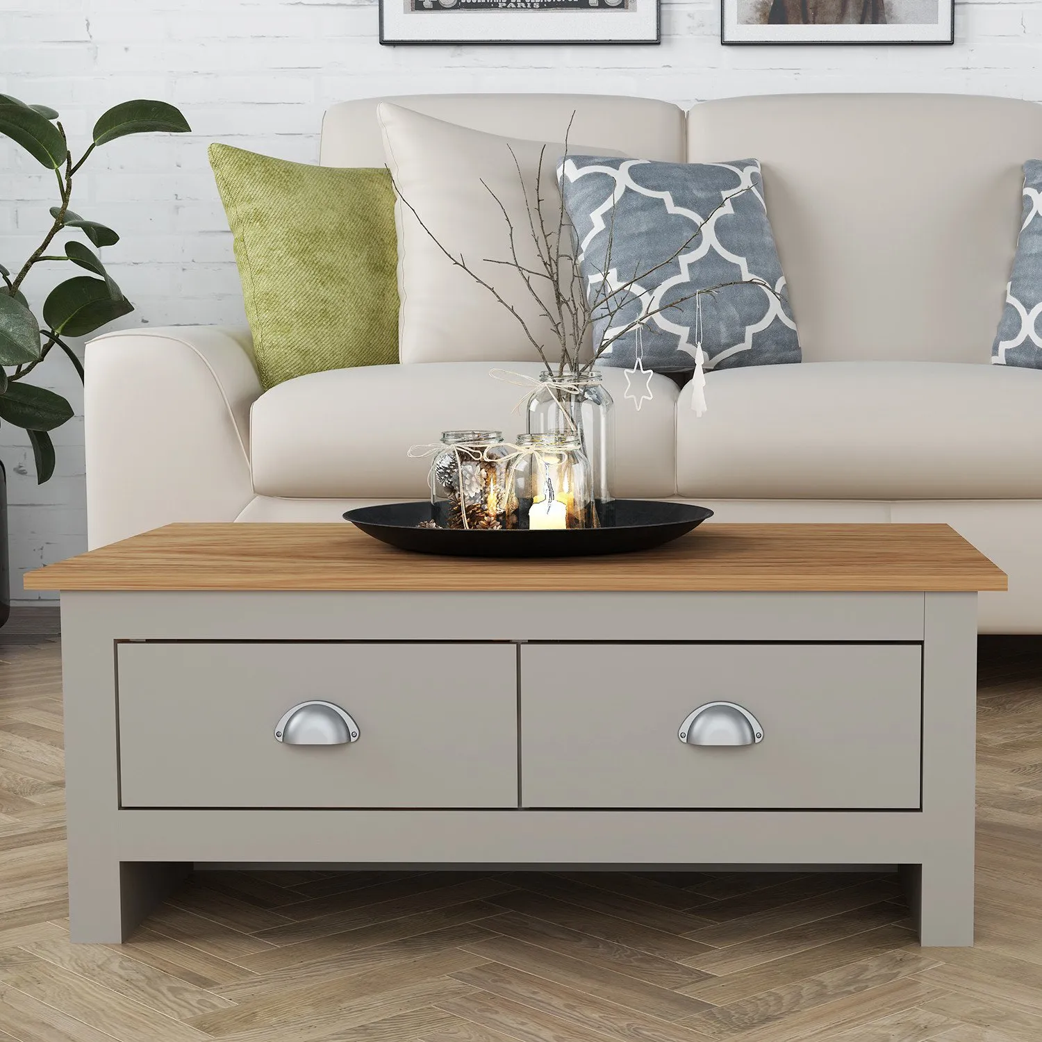 Lexington 2 Drawer Coffee Table - Grey, Oak