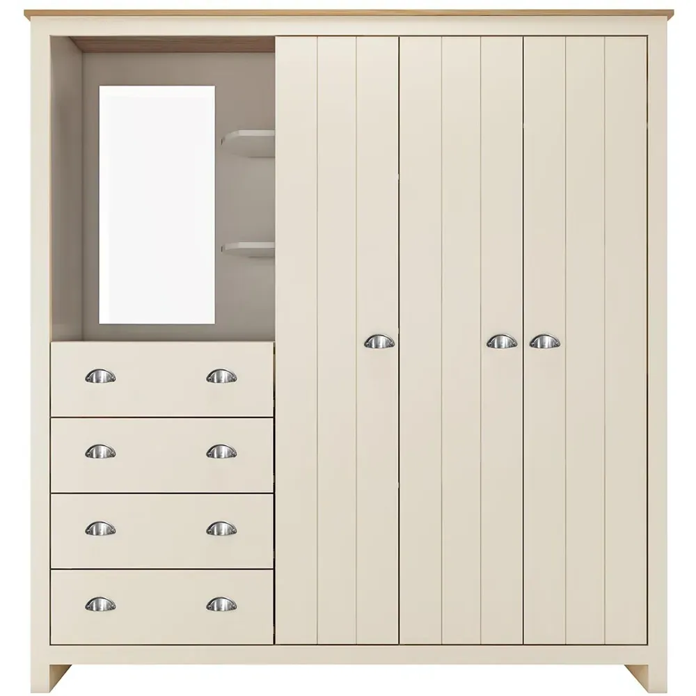 Lexington 3 Door Combination Wardrobe with Drawers - Cream