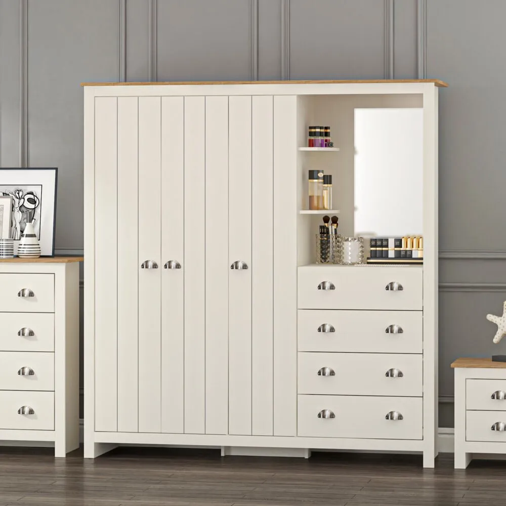 Lexington 3 Door Combination Wardrobe with Drawers - Cream