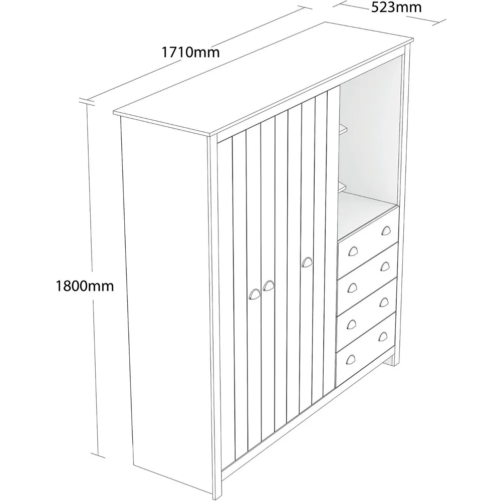 Lexington 3 Door Combination Wardrobe with Drawers - Cream