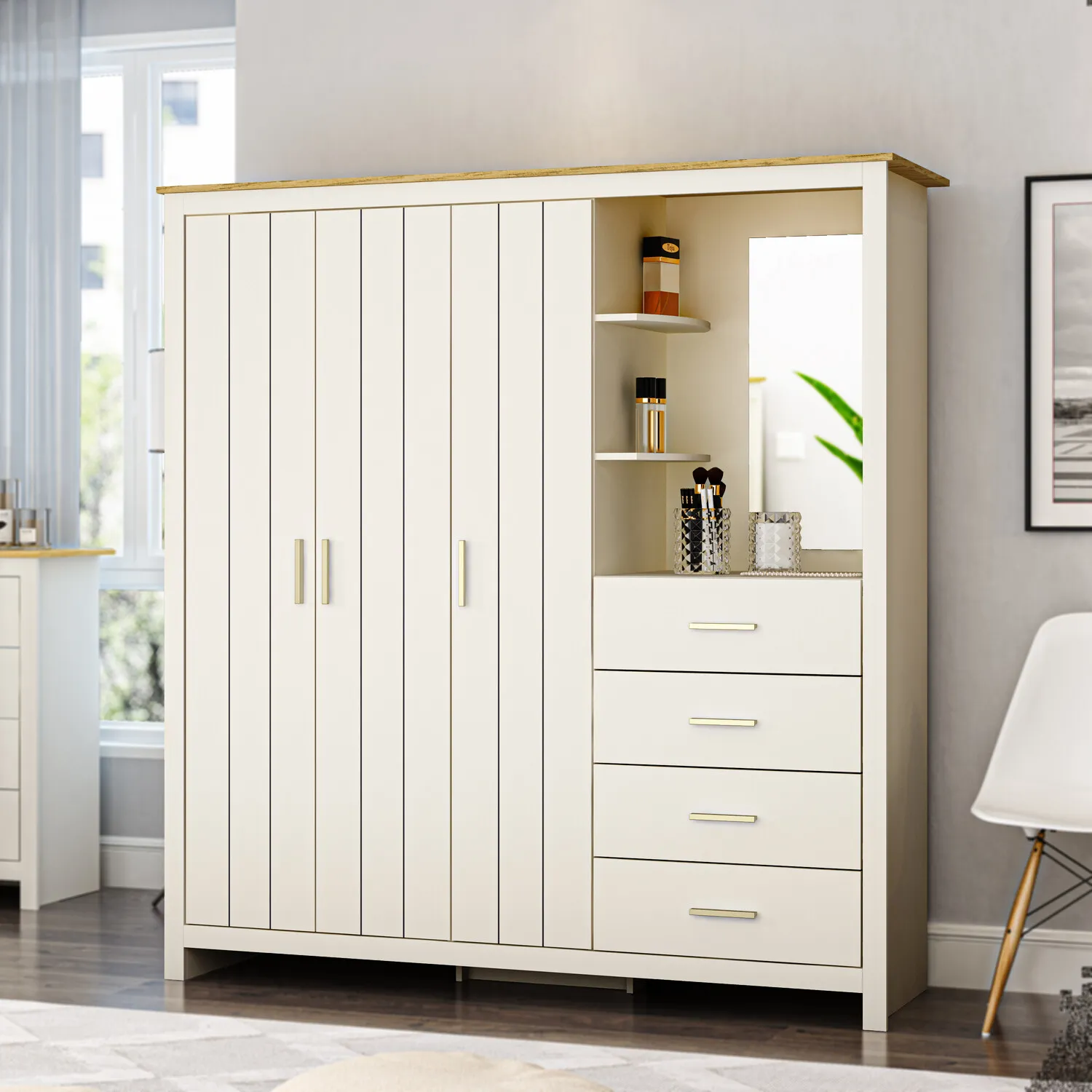Lexington 3 Door Combination Wardrobe with Drawers - Cream