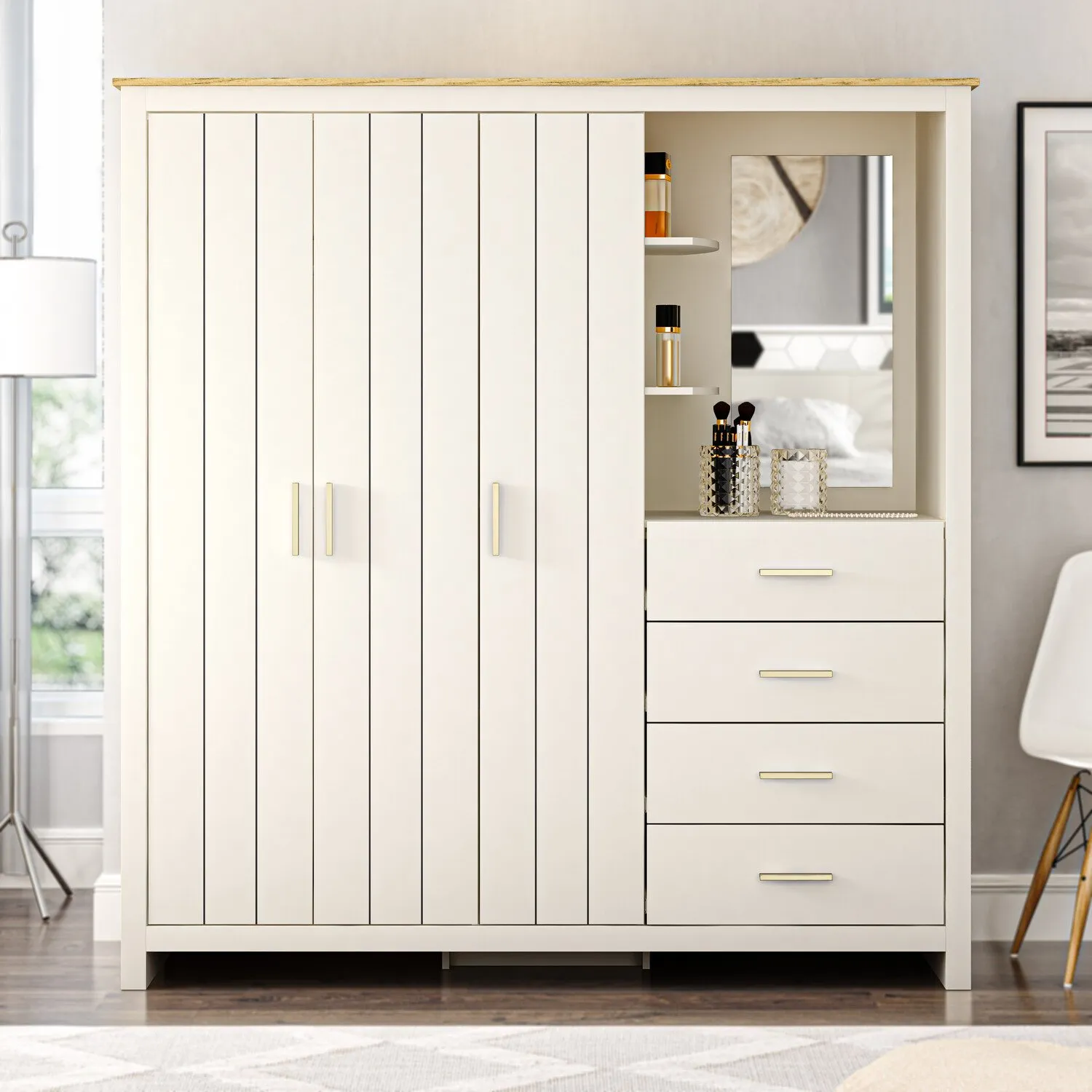 Lexington 3 Door Combination Wardrobe with Drawers - Cream