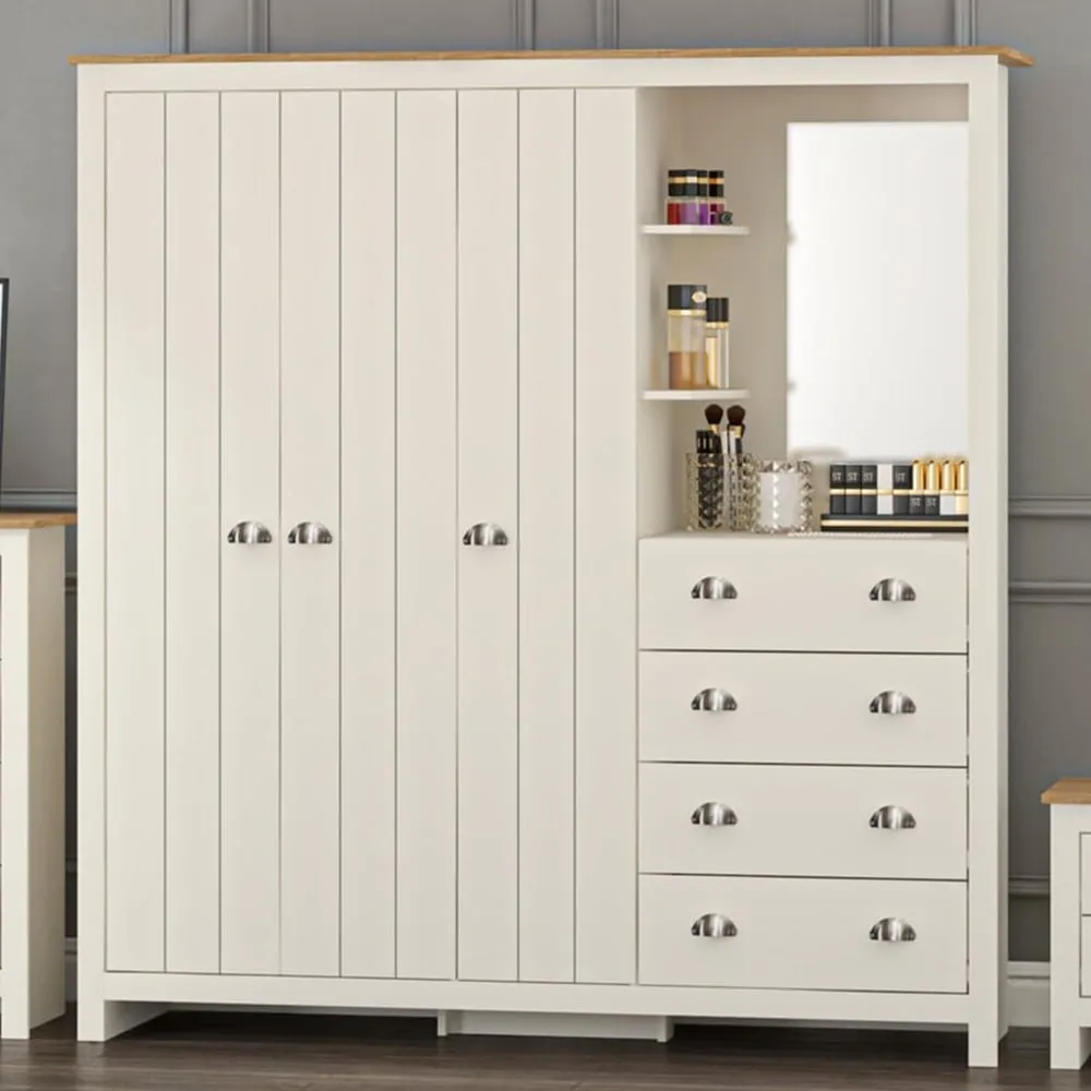 Lexington 3 Door Combination Wardrobe with Drawers - Cream