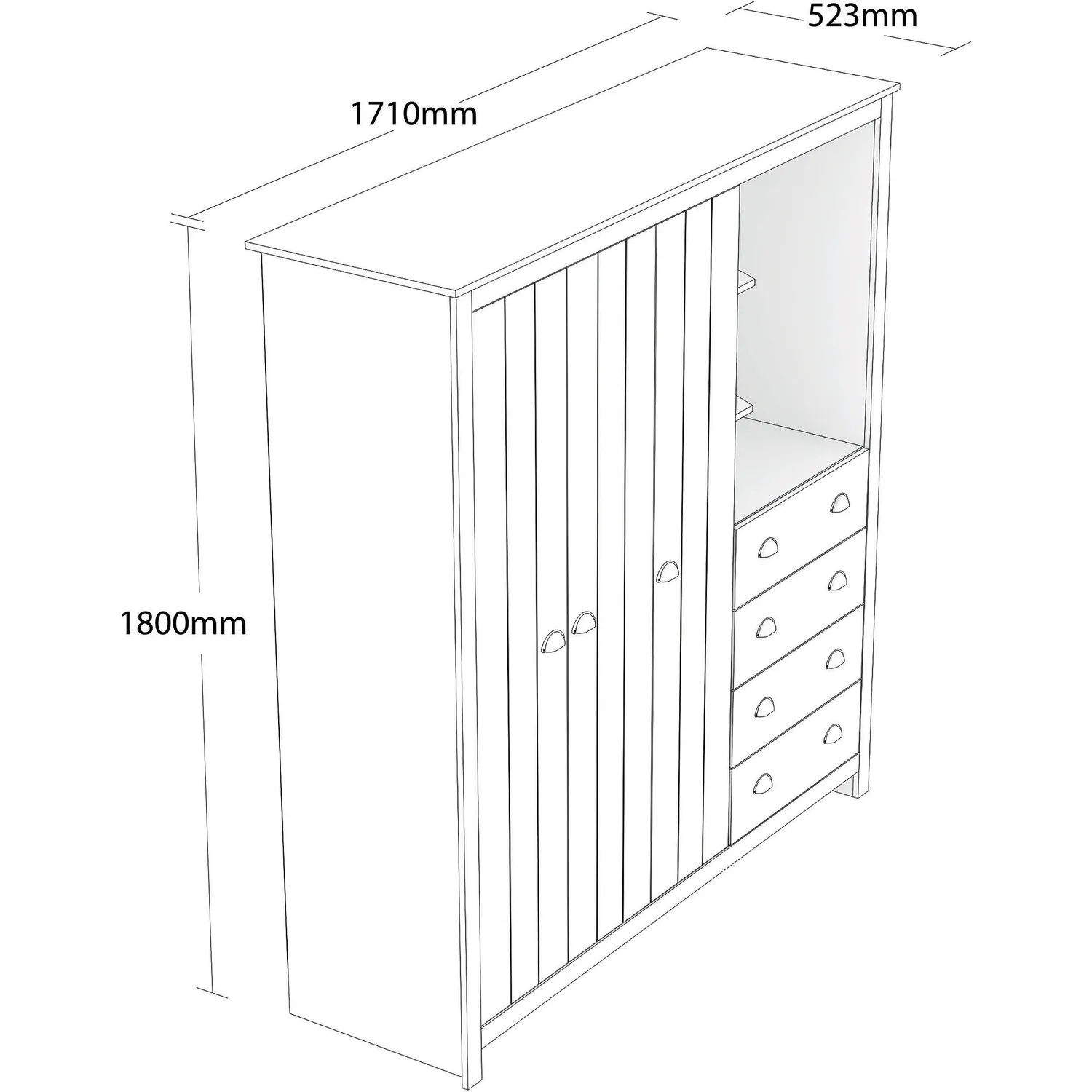 Lexington 3 Door Combination Wardrobe with Drawers - White