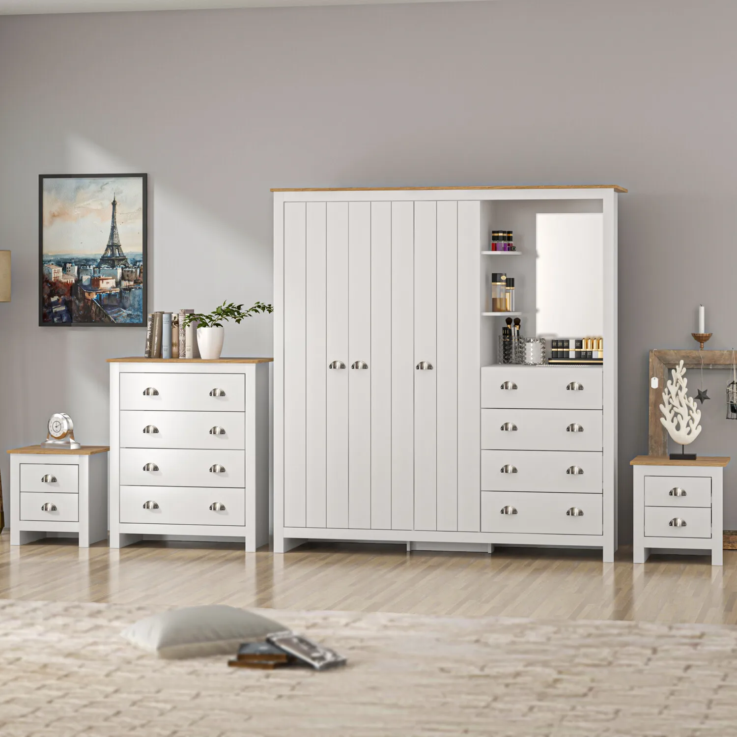 Lexington 3 Door Combination Wardrobe with Drawers - White