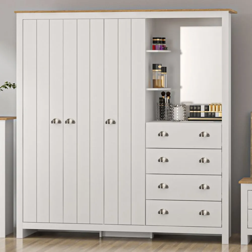 Lexington 3 Door Combination Wardrobe with Drawers - White