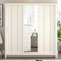 Lexington 3-Door Sliding Wardrobe with Mirror - Cream, Oak