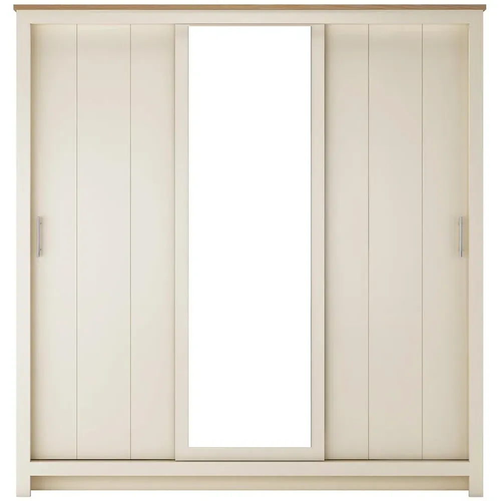 Lexington 3-Door Sliding Wardrobe with Mirror - Cream, Oak