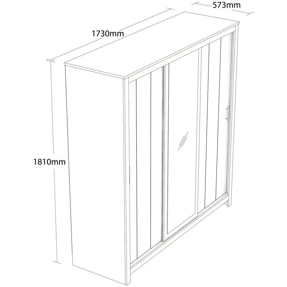 Lexington 3-Door Sliding Wardrobe with Mirror - Cream, Oak