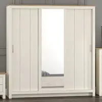 Lexington 3-Door Sliding Wardrobe with Mirror - Cream, Oak