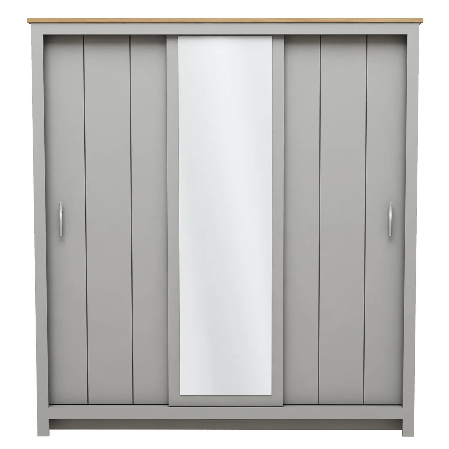 Lexington 3-Door Sliding Wardrobe with Mirror - Grey, Oak