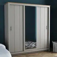 Lexington 3-Door Sliding Wardrobe with Mirror - Grey, Oak