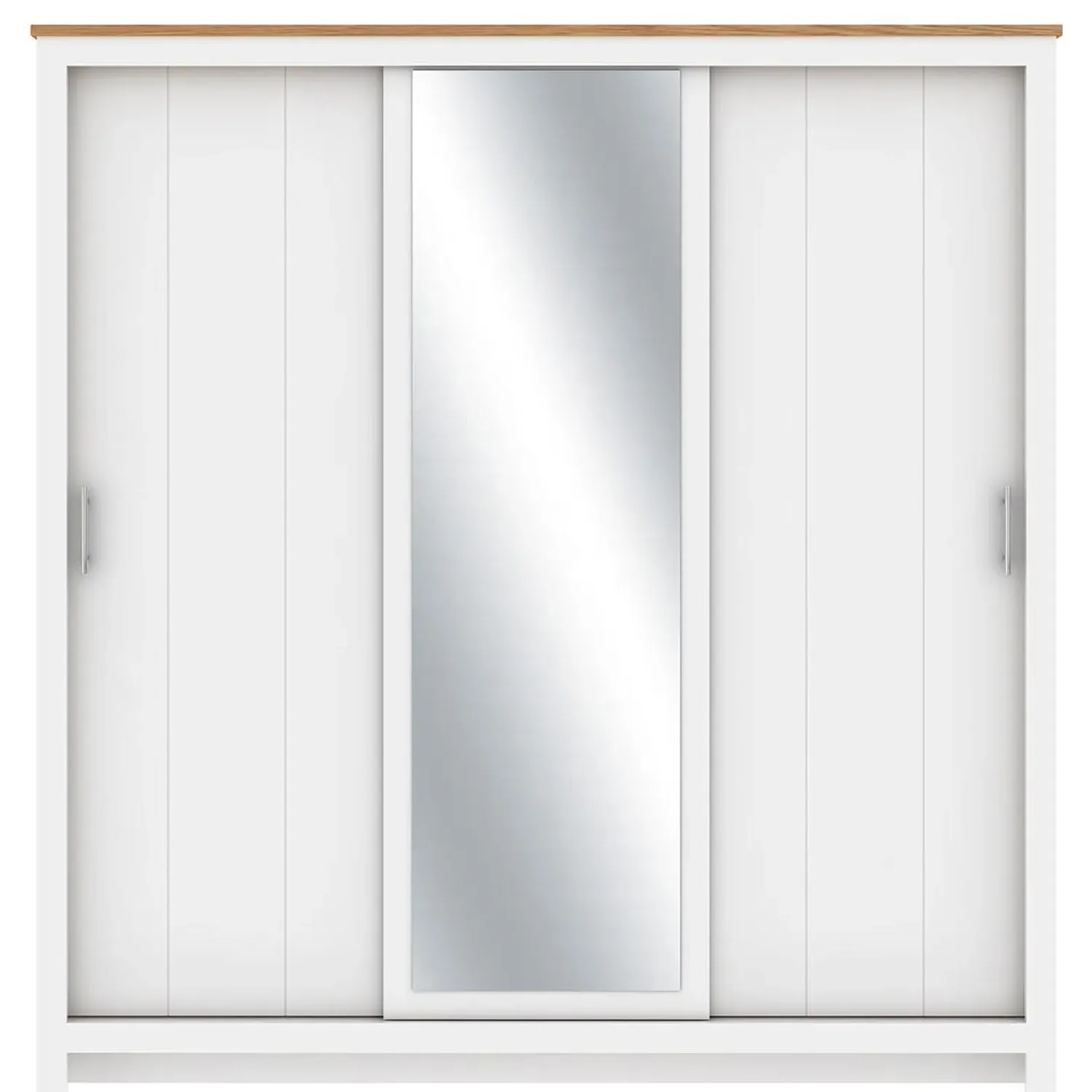 Lexington 3-Door Sliding Wardrobe with Mirror - White, Oak