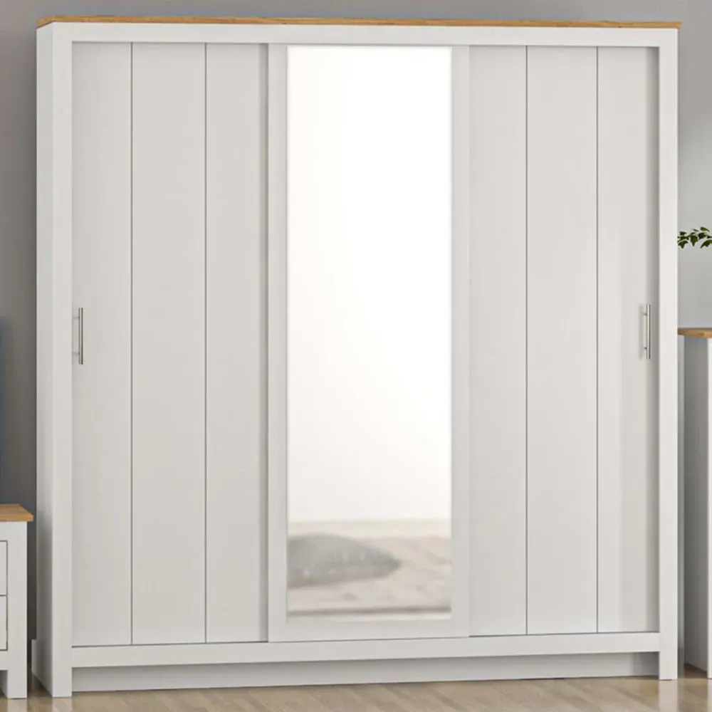 Lexington 3-Door Sliding Wardrobe with Mirror - White, Oak