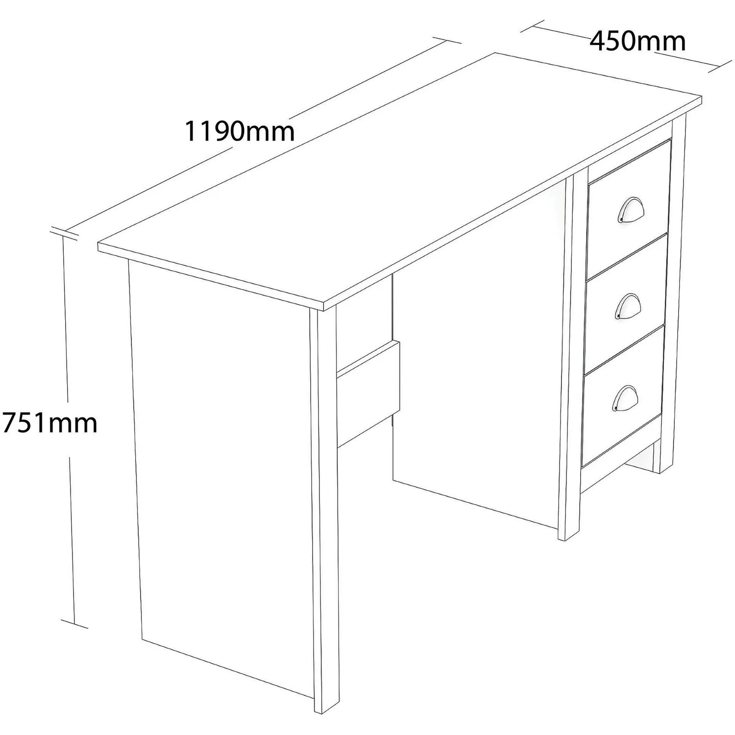 Lexington 3 Drawer Desk - Grey