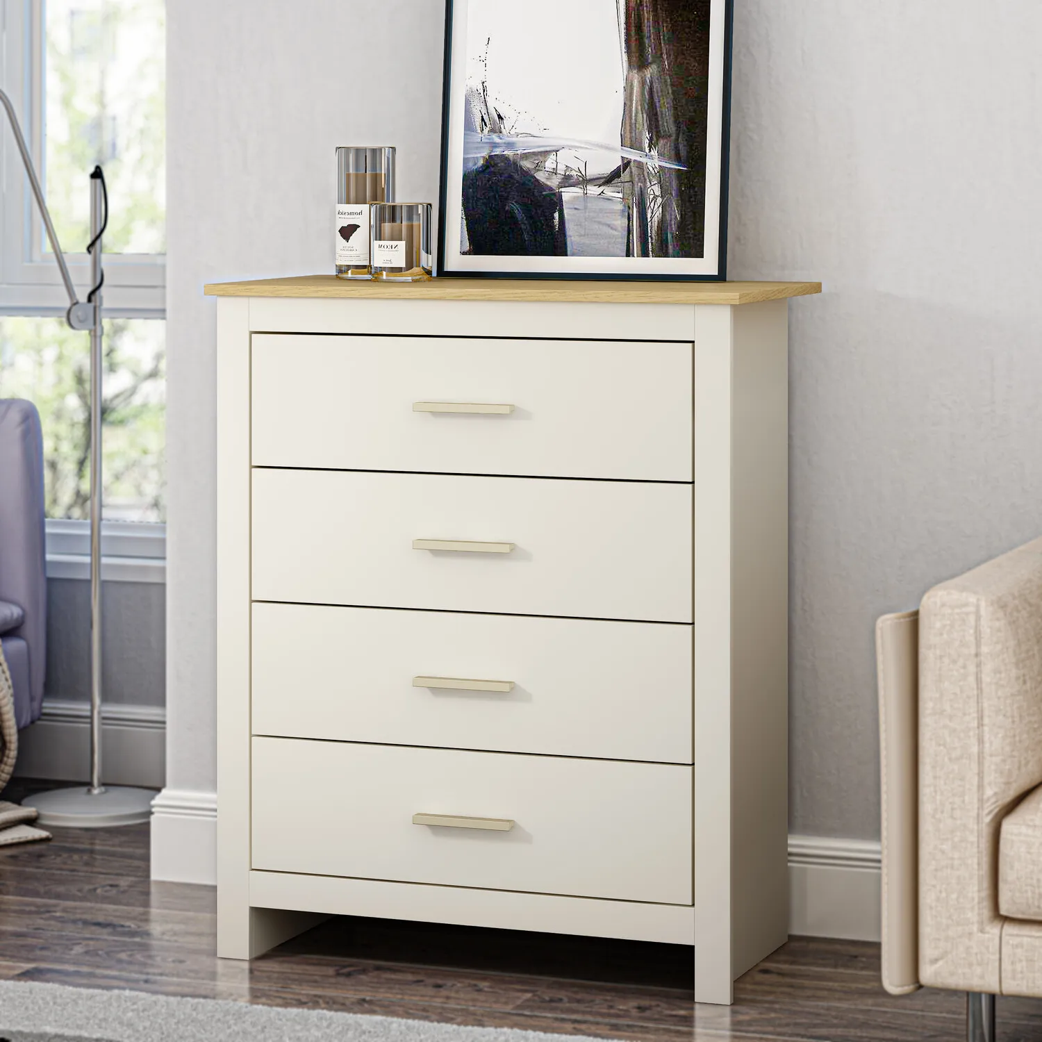 Lexington 4 Drawer Chest of Drawers - Cream, Oak