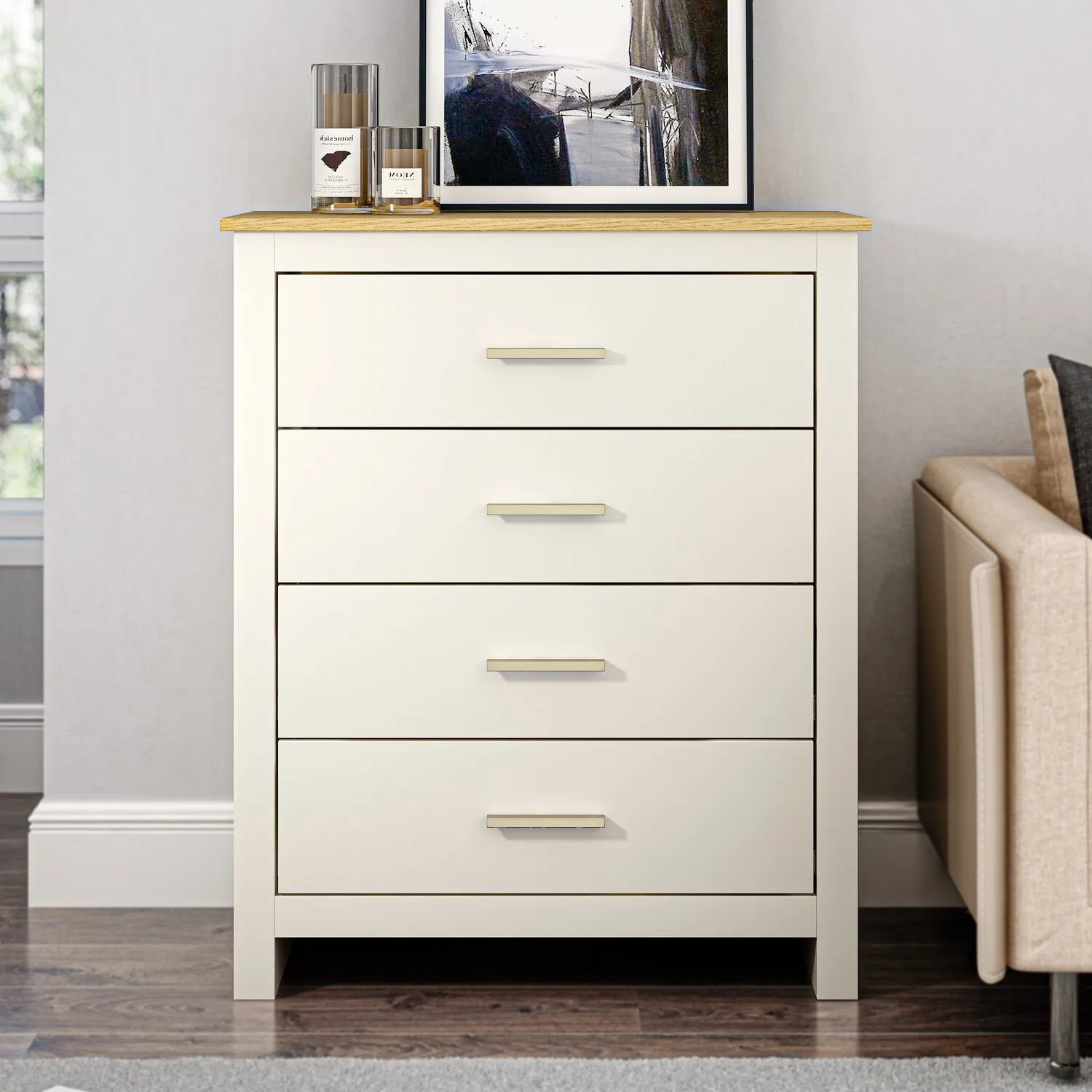 Lexington 4 Drawer Chest of Drawers - Cream, Oak image