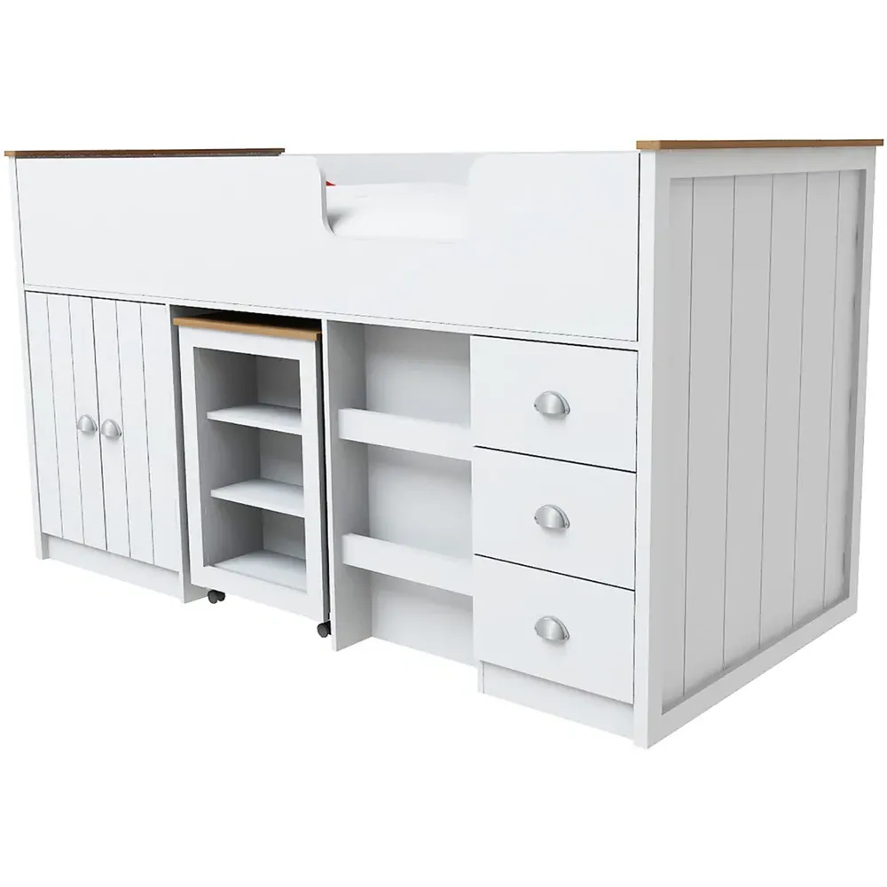 Lexington Mid Sleeper Bed with Storage - White