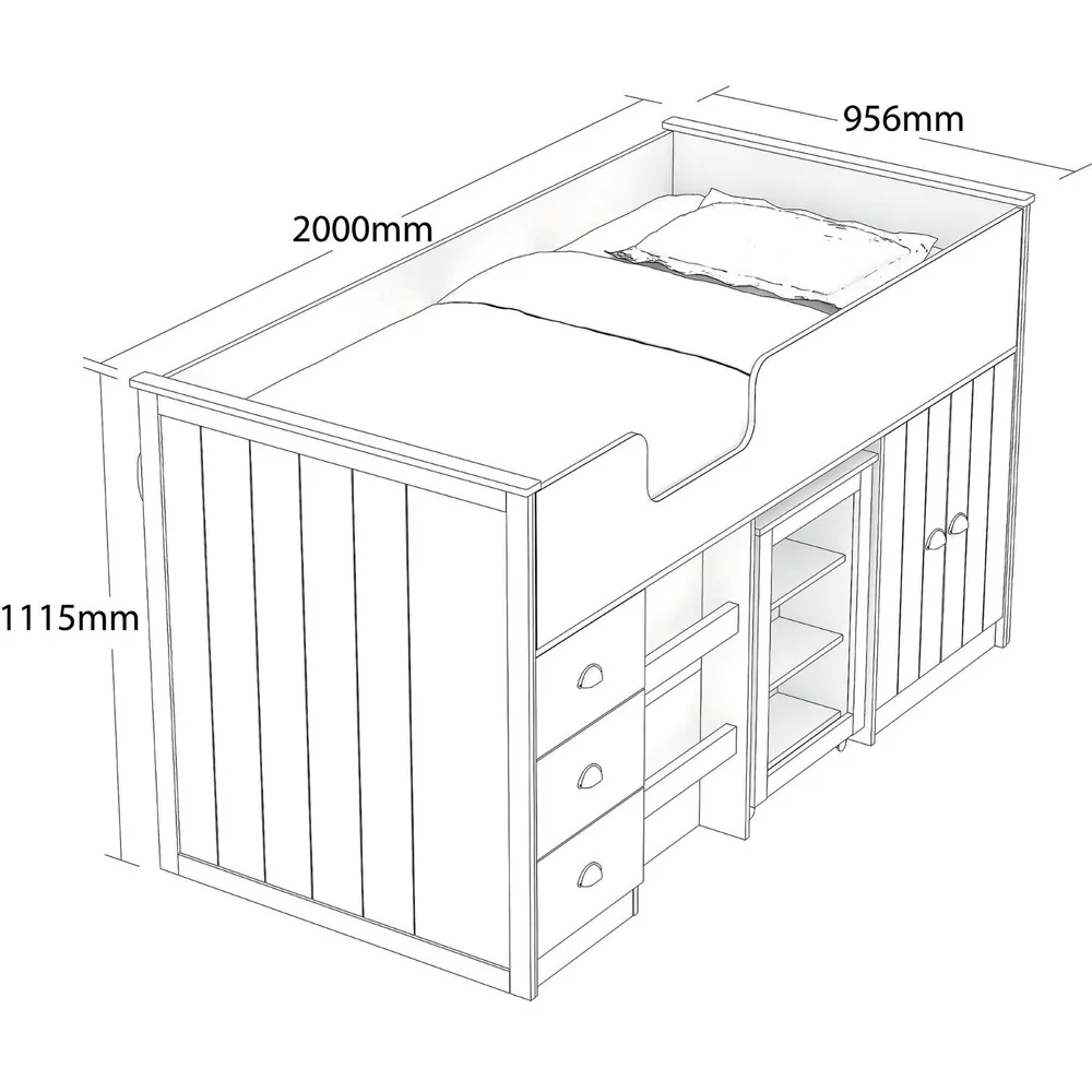 Lexington Mid Sleeper Bed with Storage - White