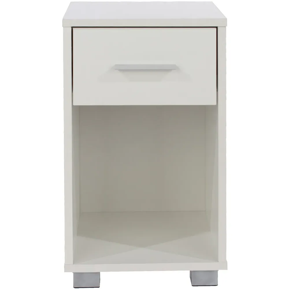 Lido Single Drawer Bedside Table - White, High Gloss