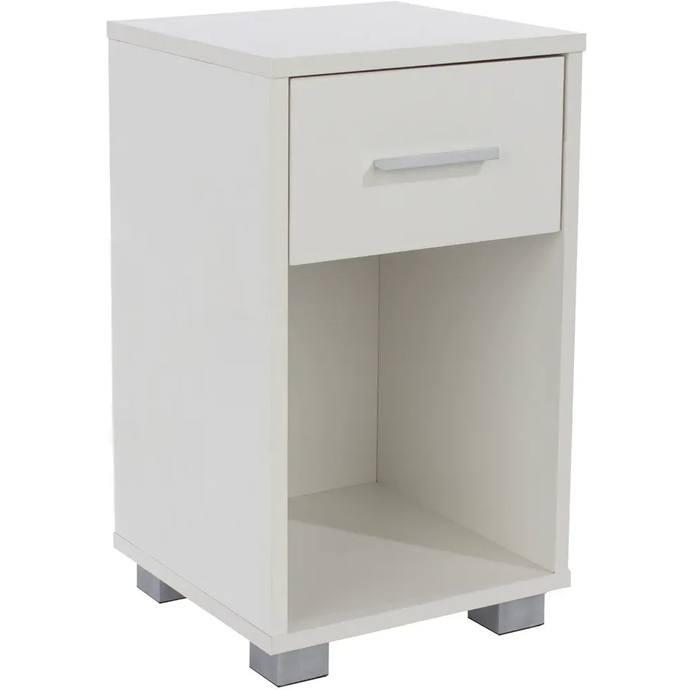 Lido Single Drawer Bedside Table - White, High Gloss