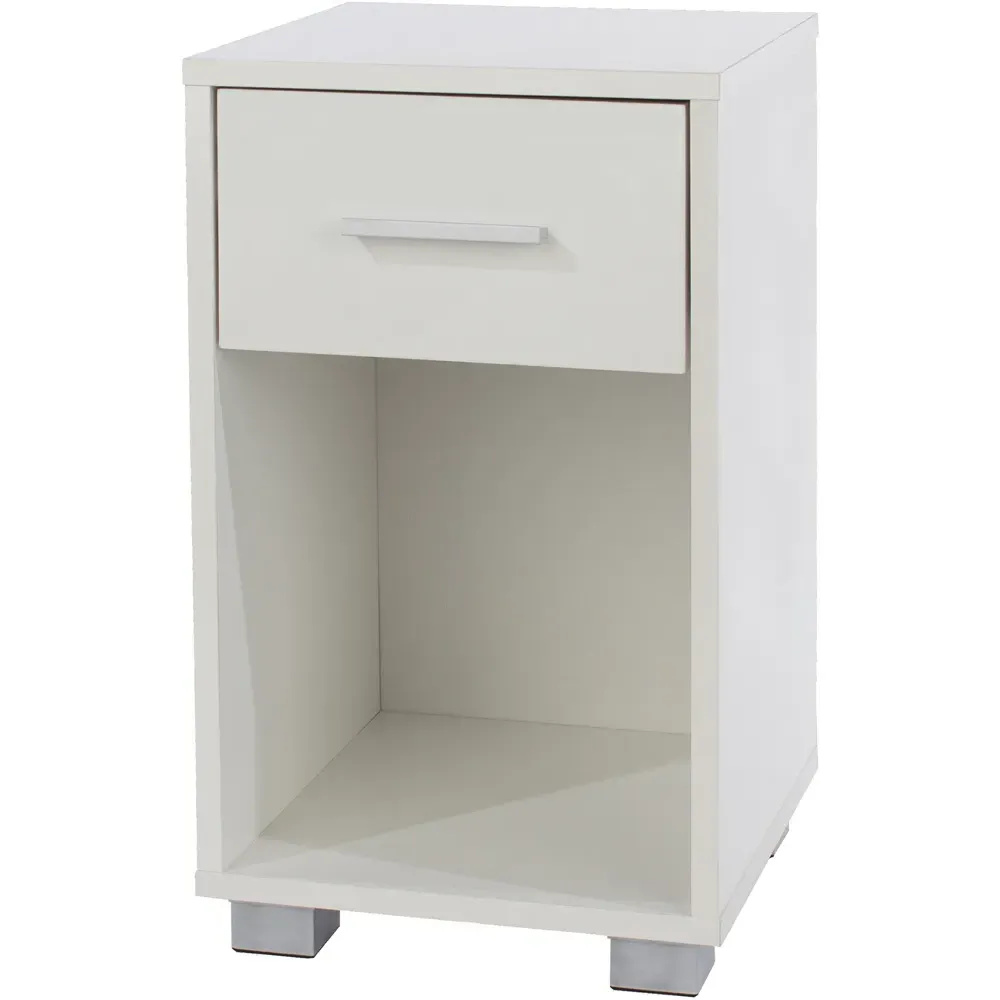 Lido Single Drawer Bedside Table - White, High Gloss