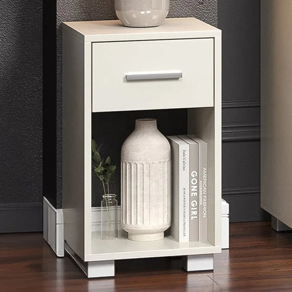 Lido Single Drawer Bedside Table - White, High Gloss