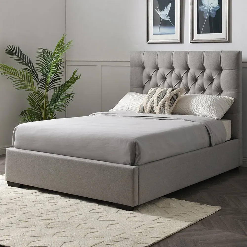 Lila King Size Ottoman Bed with Storage - Grey, Faux Wool