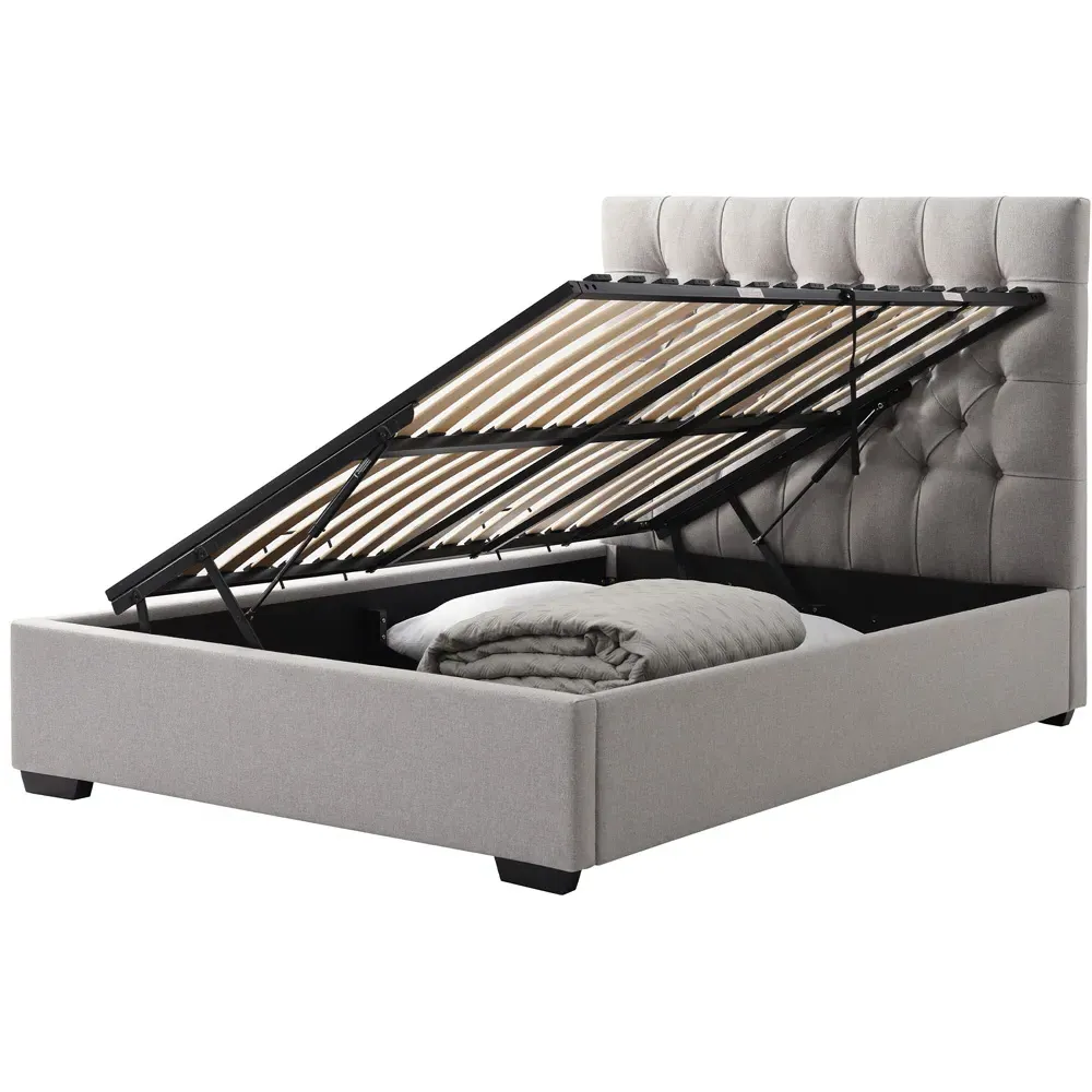 Lila Super King Ottoman Bed with Storage - Grey, Faux Wool