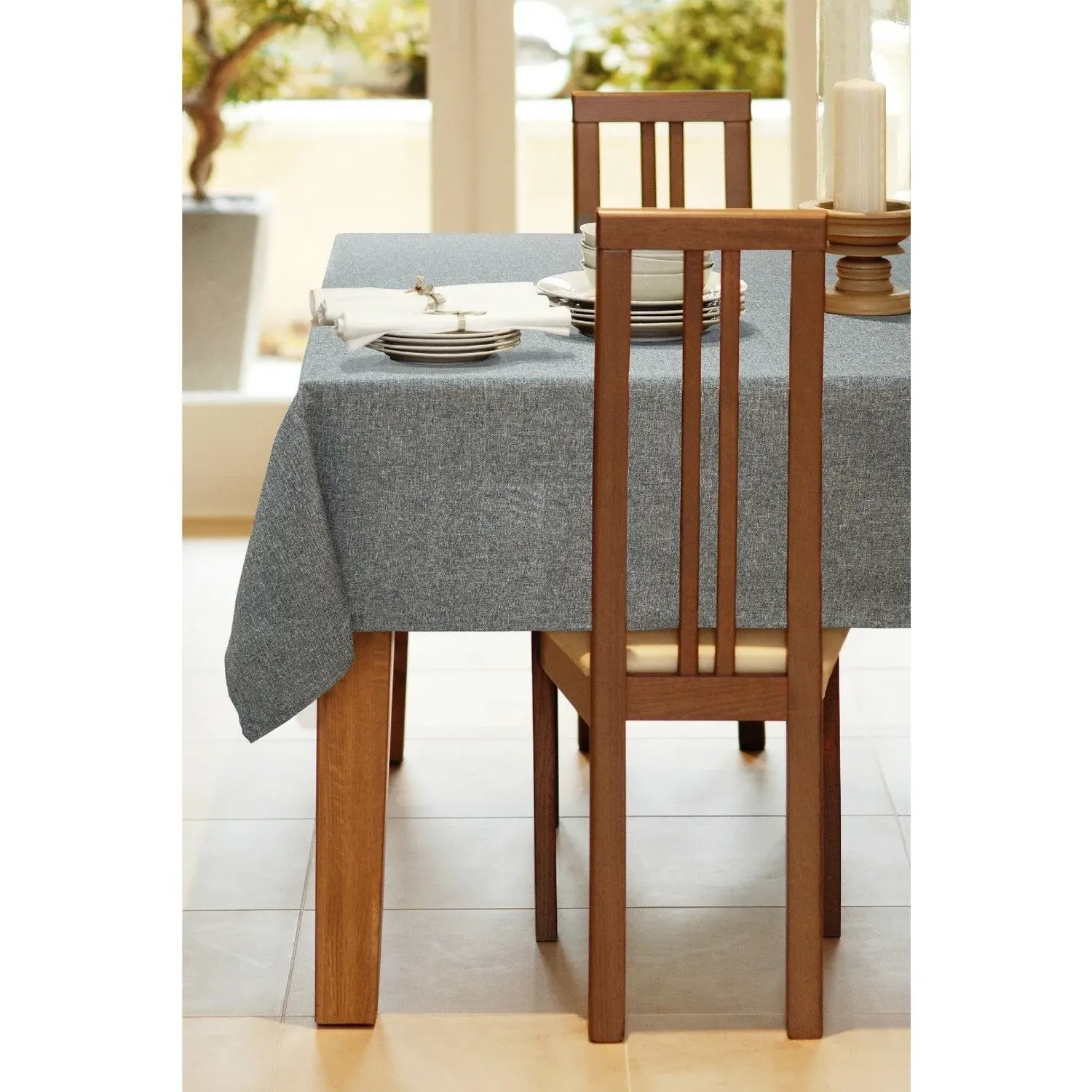 Linen Look Tablecloth 178 x 132cm - Grey image