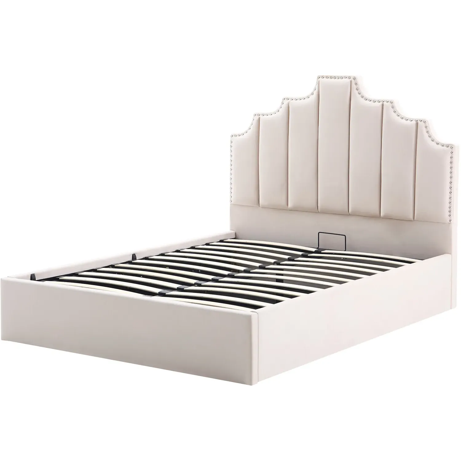 Lipton Double Ottoman Bed with Storage - Cream, Velvet