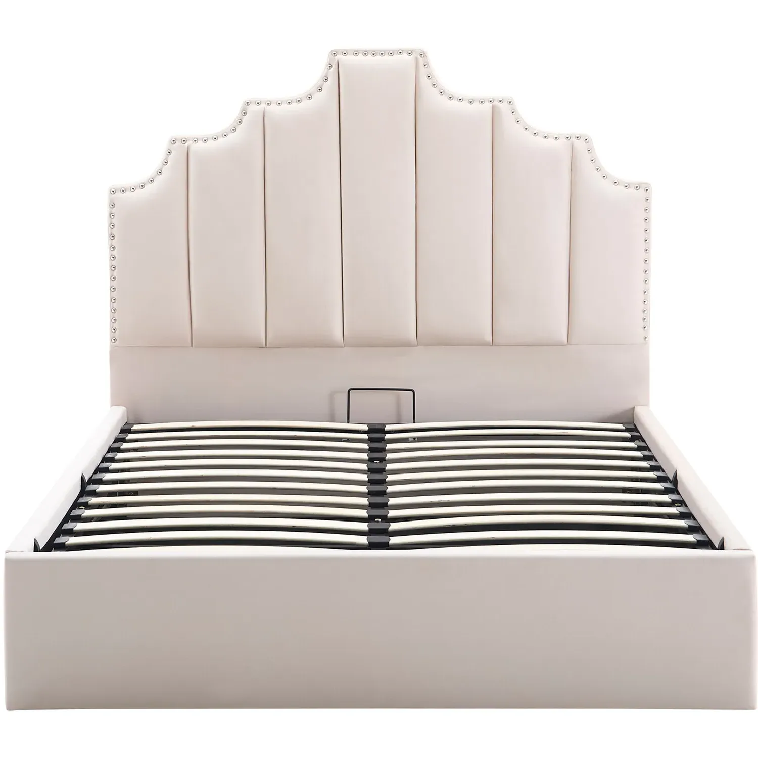 Lipton Double Ottoman Bed with Storage - Cream, Velvet