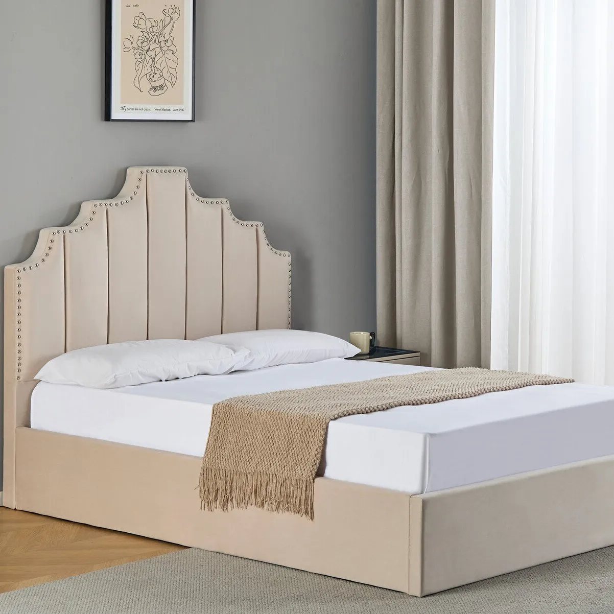 Lipton Double Ottoman Bed with Storage - Cream, Velvet image