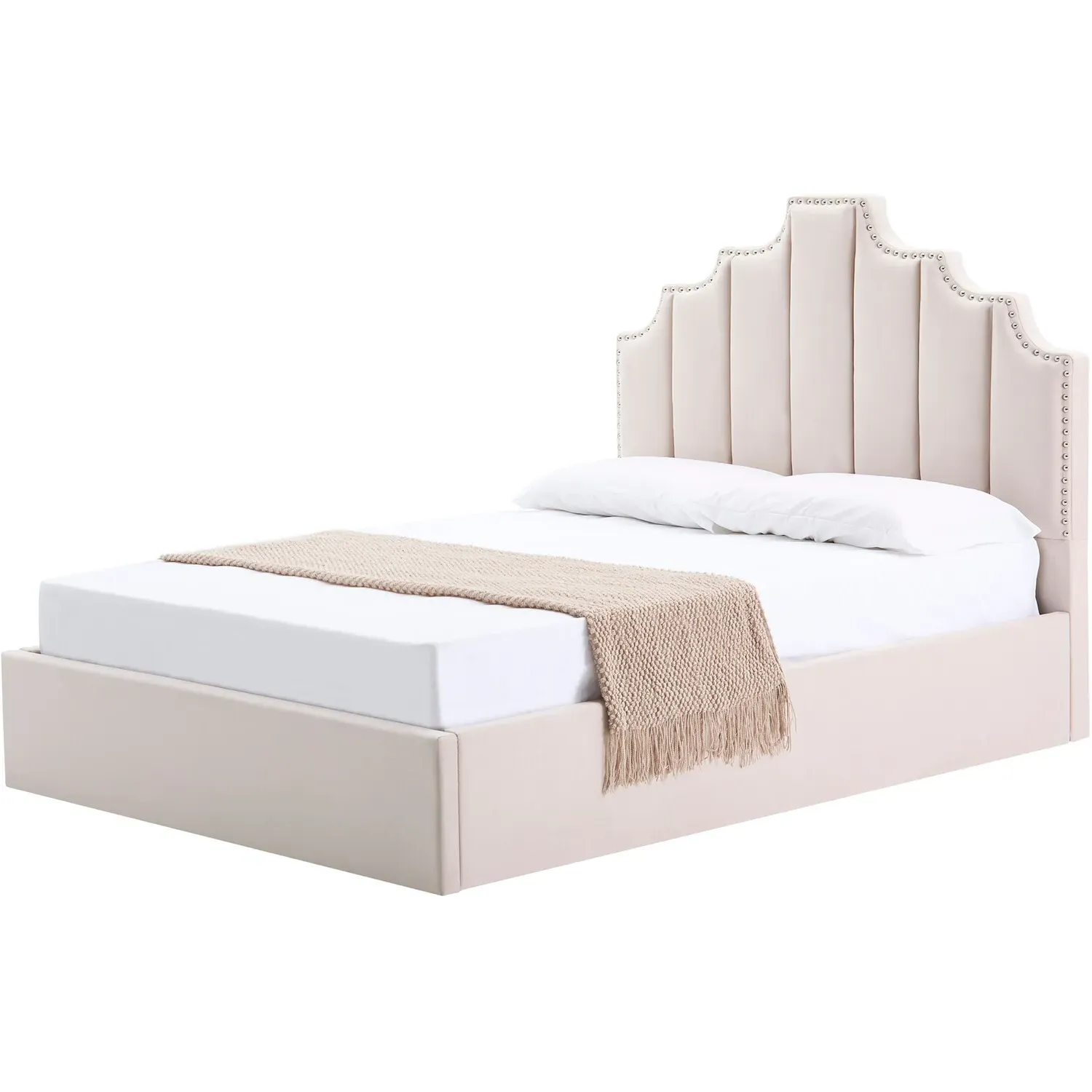 Lipton King Size Ottoman Bed with Storage - Cream, Velvet