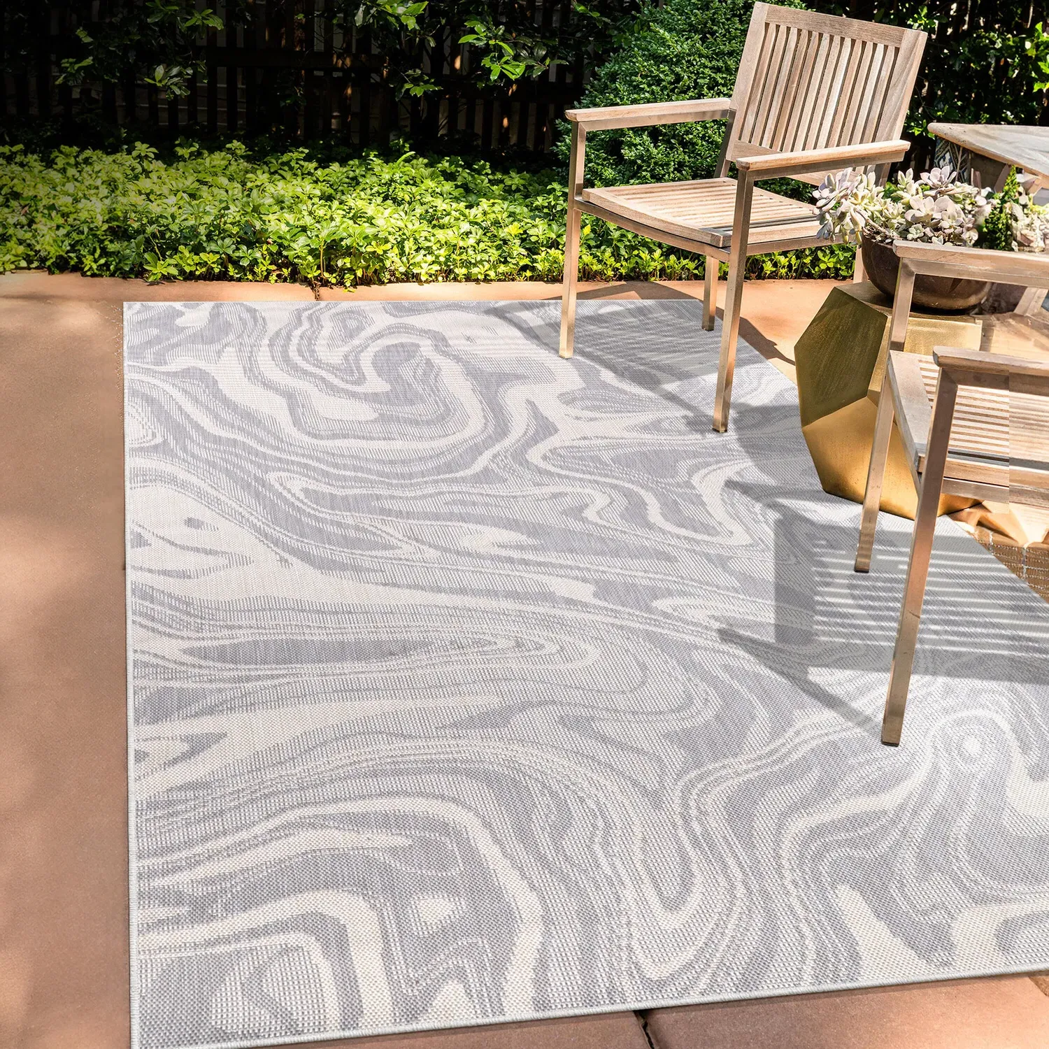 Liquid Marble Effect Rug - Grey