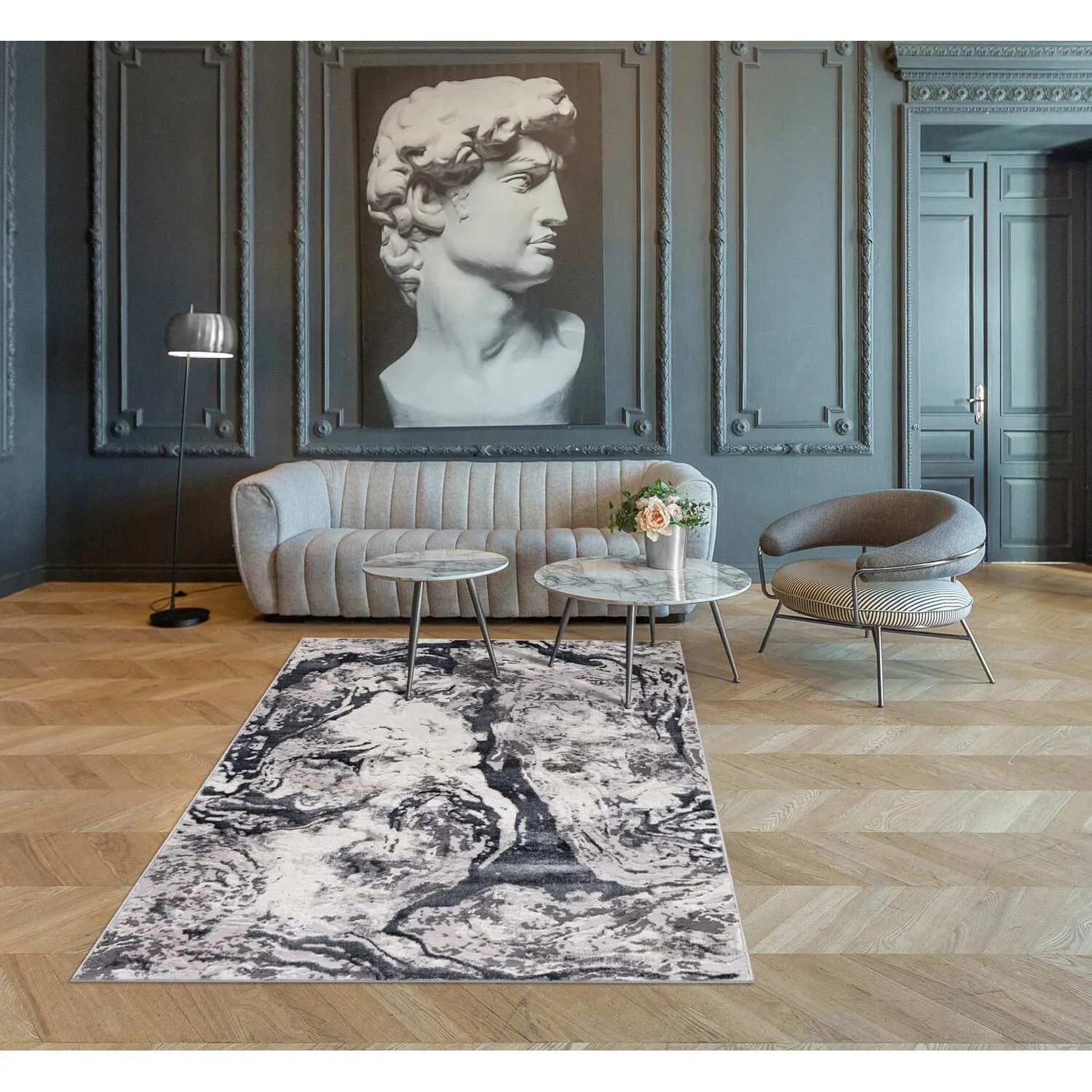 Liquid Marble Rug - Silver