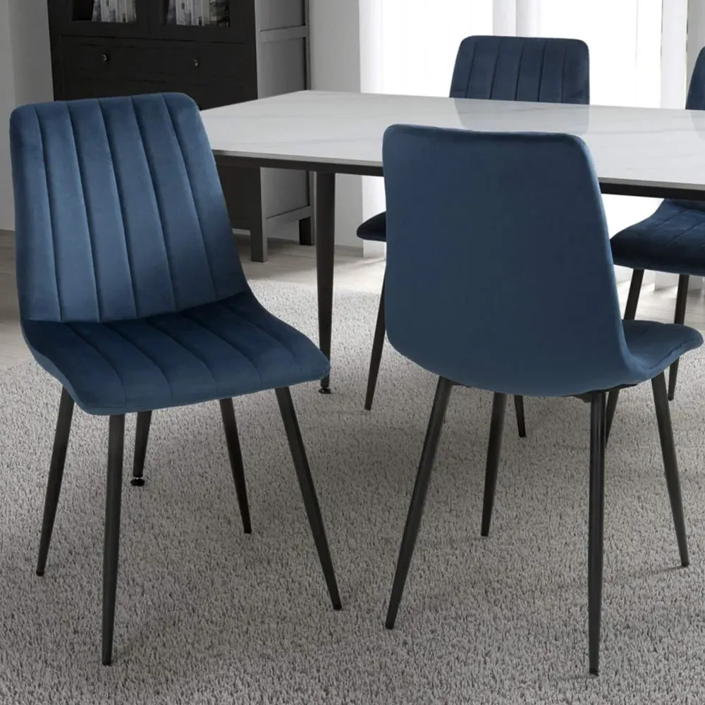 Lisbon Set of 4 Dining Chairs - Blue, Velvet image