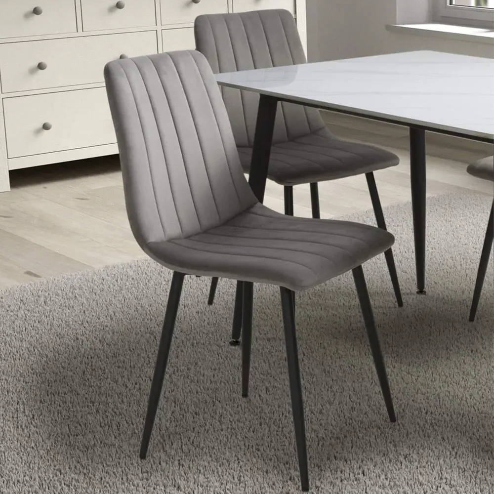 Lisbon Set of 4 Dining Chairs - Grey, Velvet