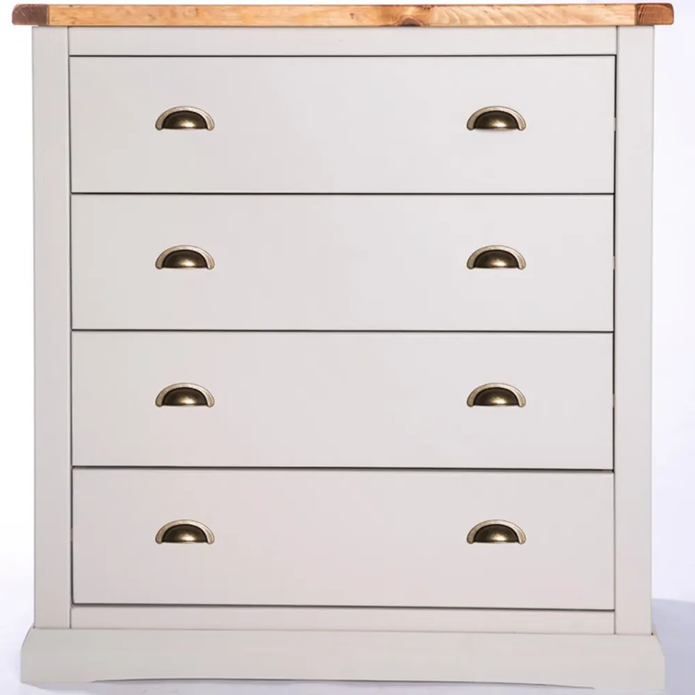 Loreo 4 Drawer Chest of Drawers with Brass Cup Handles - Grey, Pine