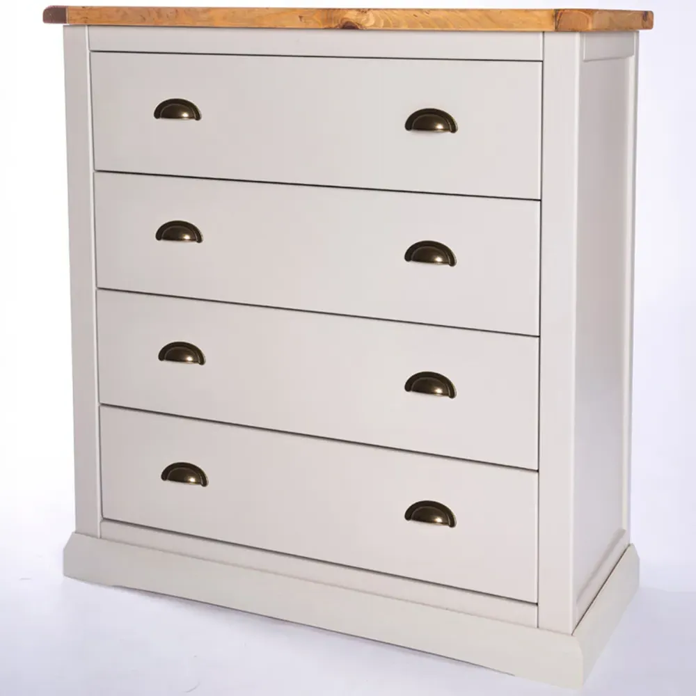 Loreo 4 Drawer Chest of Drawers with Brass Cup Handles - Grey, Pine
