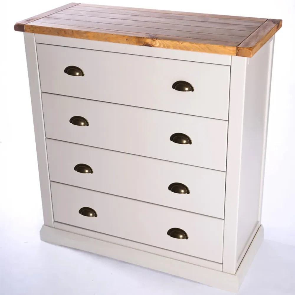 Loreo 4 Drawer Chest of Drawers with Brass Cup Handles - Grey, Pine