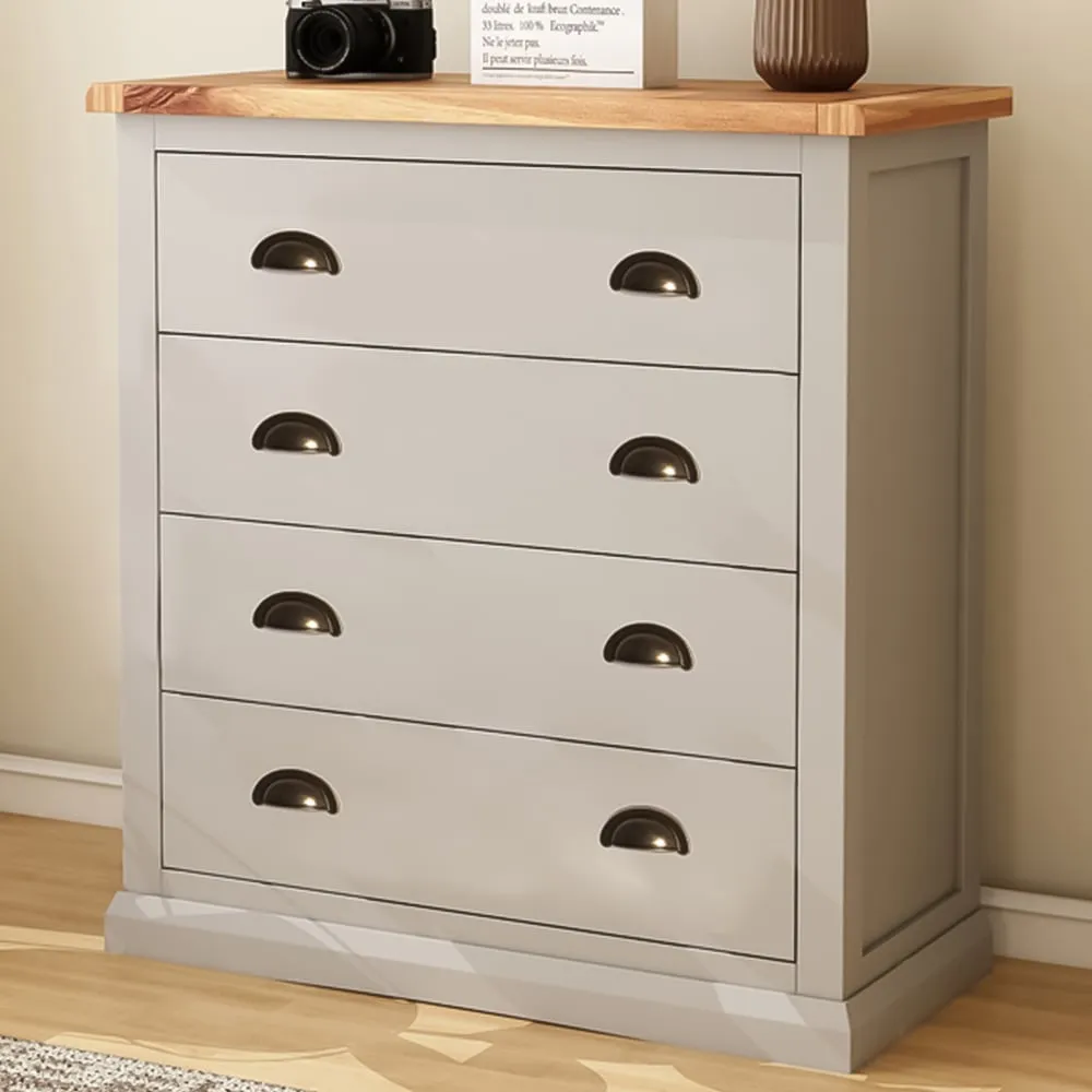 Loreo 4 Drawer Chest of Drawers with Brass Cup Handles - Grey, Pine image