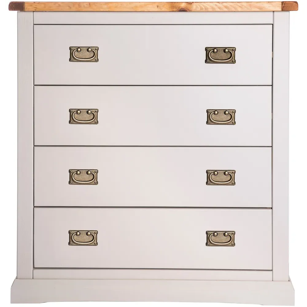 Loreo 4 Drawer Chest of Drawers with Brass Drop Handles - Grey, Pine