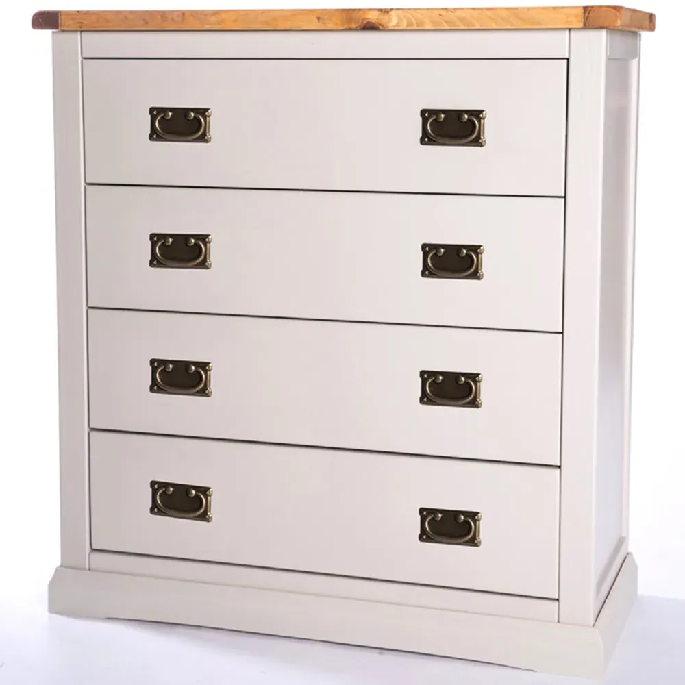 Loreo 4 Drawer Chest of Drawers with Brass Drop Handles - Grey, Pine
