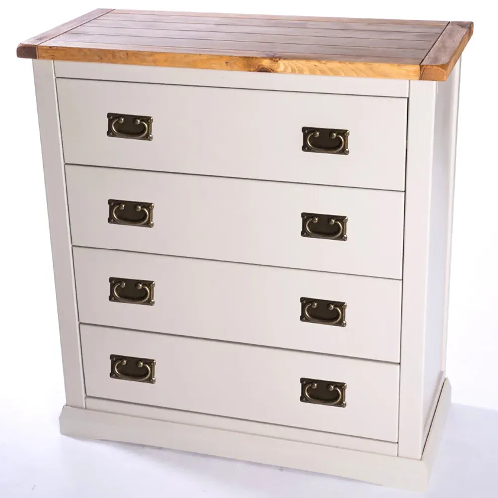 Loreo 4 Drawer Chest of Drawers with Brass Drop Handles - Grey, Pine