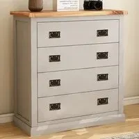 Loreo 4 Drawer Chest of Drawers with Brass Drop Handles - Grey, Pine