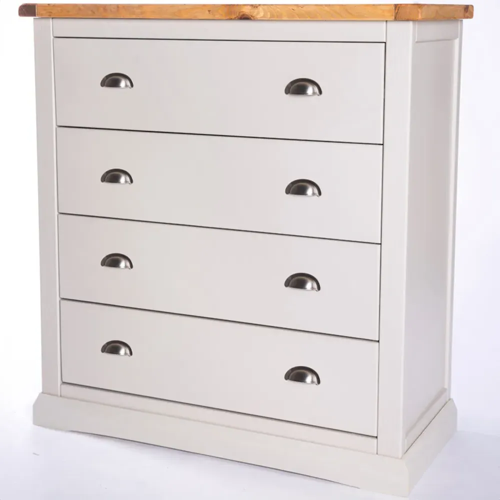 Loreo 4 Drawer Chest of Drawers with Chrome Cup Handles - Grey, Pine