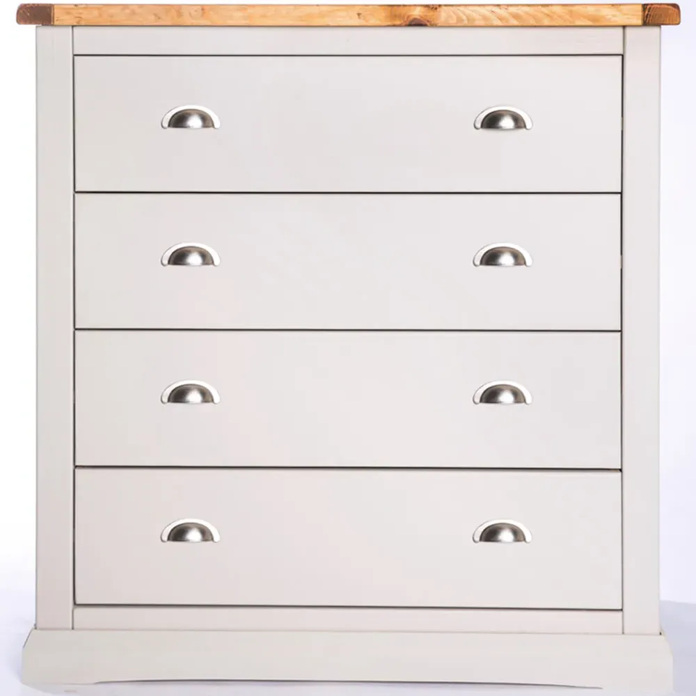Loreo 4 Drawer Chest of Drawers with Chrome Cup Handles - Grey, Pine